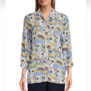 NWT Allison Daley Bon Voyage Print‎ Postcard Shirt Size Medium